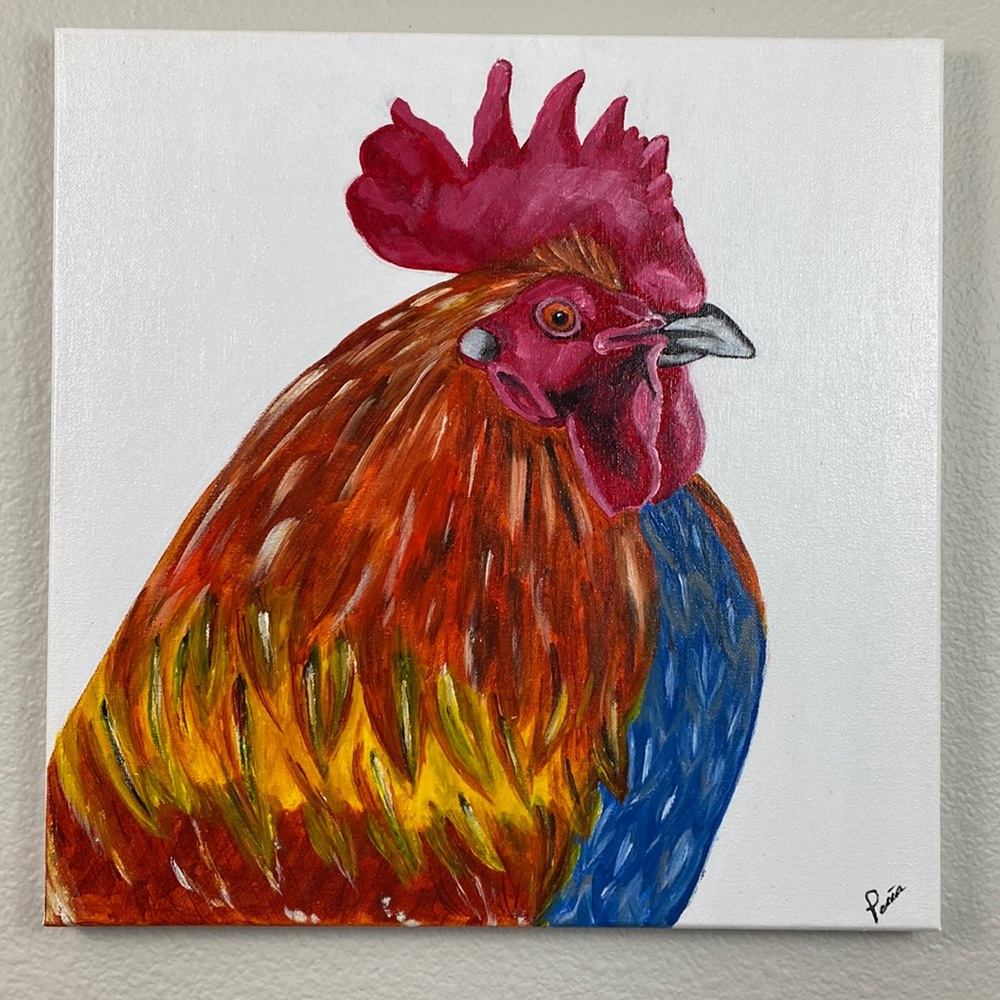 Handmade acrylic painting Rooster.